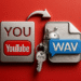 Cómo convertir videos de YouTube a WAV - Ilustración con logo de YouTube y archivo WAV conectados por una flecha, guía sobre cómo convertir videos de YouTube a WAV en Android.