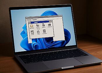 Programas antiguos - Portátil con Windows 11 ejecutando en pantalla un programa antiguo de estilo retro, ilustrando cómo usar software clásico en Windows 11 sin complicaciones.