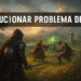 Cómo Arreglar el Ping Alto en Juegos Online - Alter text: Personajes de un juego de fantasía en combate en un paisaje medieval al atardecer con texto "Solucionar problema de ping" y símbolo de Wi-Fi con "800 ms", ilustrando cómo arreglar el ping alto en juegos online.