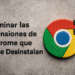 Cómo eliminar extensiones de Chrome - Alt text: "Texto 'Eliminar las extensiones de Chrome que no se desinstalan' junto a un logo de Google Chrome con una pieza de rompecabezas negra, ilustrando cómo eliminar extensiones difíciles de quitar en Chrome."