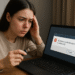 Error Windows no pudo formatear USB - Alt text: Mujer preocupada intenta formatear USB en laptop y recibe error de Windows "no pudo formatear la unidad USB", pantalla muestra mensaje de falla con botón aceptar.