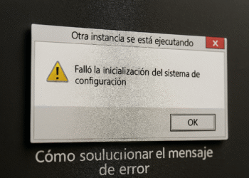 Otra instancia ya se está ejecutando - Alt text: Ventana emergente de error en computadora con el mensaje "Otra instancia se está ejecutando" y advertencia de fallo en la inicialización del sistema de configuración, con botón OK visible, sobre fondo oscuro con texto "Cómo solucionar el mensaje de error".