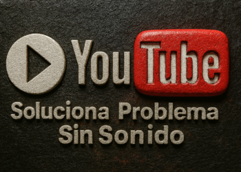 Problemas de sonido en YouTube - Alt text: "Texto en relieve que muestra el logo de YouTube acompañado de un icono de play y la frase 'Soluciona Problema Sin Sonido', representando problemas de sonido en videos de YouTube."