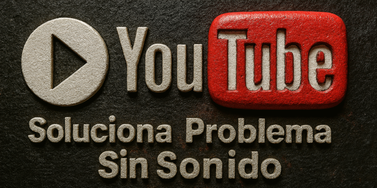 Problemas de sonido en YouTube - Alt text: "Texto en relieve que muestra el logo de YouTube acompañado de un icono de play y la frase 'Soluciona Problema Sin Sonido', representando problemas de sonido en videos de YouTube."