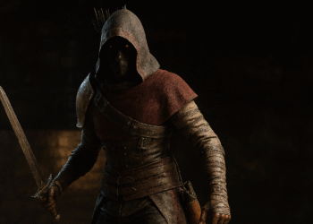 Uso dual en Oblivion Remastered - Alt text: Personaje con capucha y armadura ligera usando espada y arco en la mano en el juego Oblivion Remastered en escena oscura de fantasía.