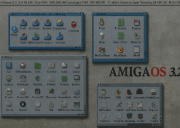 Captura de AmigaOS 3.2.3 en Workbench con ventanas de System, Prefs y Tools; actualización con más de 50 arreglos para revivir tu Commodore Amiga.