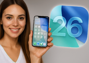 Cómo preparar tu iPhone para iOS 26 - Persona mostrando un iPhone listo para iOS 26 junto al icono del sistema; checklist rápido para preparar y actualizar tu iPhone.