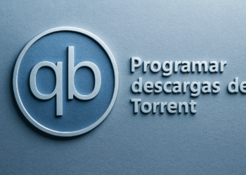 Cómo programar descargas en qBittorrent - Logo de qBittorrent con el texto "Programar descargas de Torrent" en relieve, ilustración para guía sobre cómo programar descargas en qBittorrent.