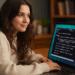 Compilar en Linux - Persona programando en un portátil con Linux, ejecutando comandos en la terminal para compilar código con gcc y make; guía para compilar en Linux.