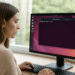Gestores de archivos comprimidos en Linux - Persona usando un escritorio Linux con la terminal abierta, ejemplo de gestores de archivos comprimidos en Linux para manejar ZIP, TAR y GZ.