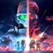 Reseña Tempest Rising: portada del RTS con comandante cibernético y batalla futurista azul/roja, tanques, soldados, drones y aeronaves en combate.