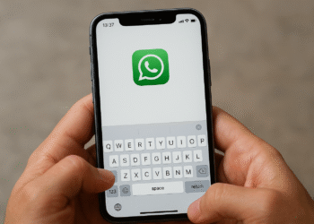 Desactivar autocorrector en iPhone: pantalla de WhatsApp con teclado abierto, pasos para quitar la autocorrección del teclado en iOS.