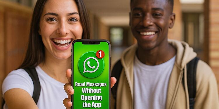 Leer sin ser visto - Joven mostrando en su móvil un truco de WhatsApp para leer mensajes sin ser visto, con pantalla verde y notificación, guía sobre cómo leer mensajes de WhatsApp sin abrir la app.