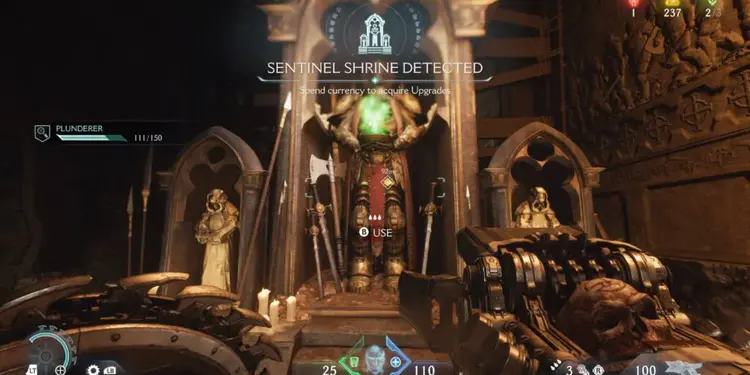 Mejorar armas y escudos - Doom The Dark Ages: captura del Santuario Centinela donde gastar moneda para mejorar armas y escudos; guía de upgrades y trucos secretos.