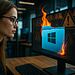 Carpeta Prefetch - Mujer limpiando la carpeta Prefetch en Windows para acelerar el PC, ilustración de optimización y limpieza rápida que multiplica la velocidad del sistema operativo.