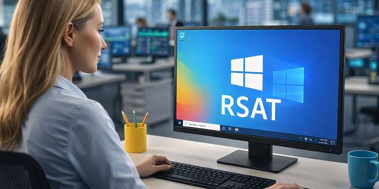 RSAT En Windows 11 - Usuario trabajando en un ordenador con Windows 11 mostrando RSAT (Remote Server Administration Tools), herramientas de administración remota de servidores en un entorno empresarial.