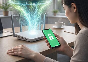 Wi-Fi lento e instabile e le decisioni che fanno la differenza 13 Wi-Fi lento e instabile: l'utente verifica la presenza di problemi di Wi-Fi lento e instabile a casa, con router wireless e telefono cellulare che mostrano una connessione sicura e un segnale di rete debole.