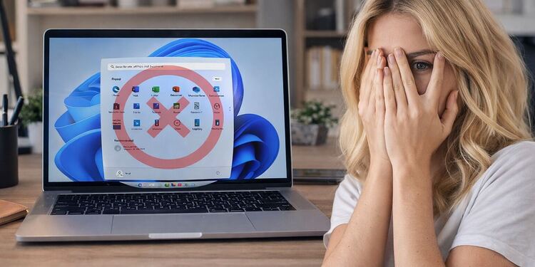 Windows 11 Debloater - Mujer frente a un portátil con Windows 11 mostrando aplicaciones marcadas para eliminar, ilustrando el uso de un Windows 11 Debloater para optimizar el sistema y lograr un PC más ligero y rápido.