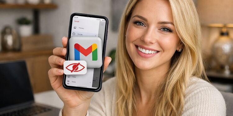 Alias correo electrónico - Uso de alias de correo electrónico para mejorar la privacidad digital, mostrando la app de Gmail en un smartphone con icono de protección de datos.