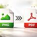 Métodos PNG a PDF - Ilustración de métodos para convertir archivos PNG a PDF, mostrando iconos de PNG y PDF con una flecha de conversión entre ambos formatos.