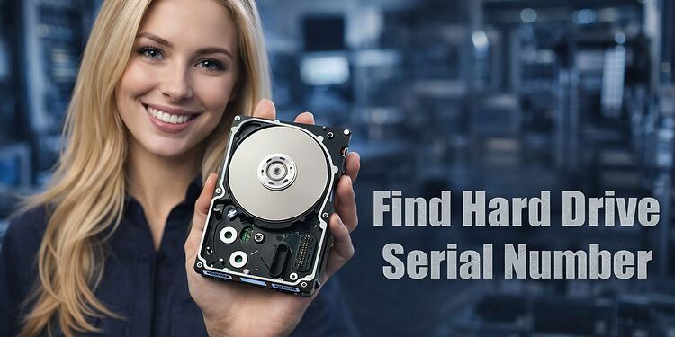 Serie disco Windows - Persona sosteniendo un disco duro HDD mostrando el número de serie, ilustración sobre cómo encontrar el identificador de disco en Windows y qué serie aceptan los fabricantes