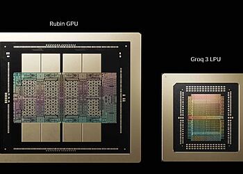 Groq 3 LPU y Rubin GPU de Nvidia comparados en imagen, mostrando el diseño de los chips para inferencia de inteligencia artificial y la nueva estrategia de Nvidia en hardware acelerador de IA.