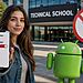 DNS privado en Android: mujer mostrando ajustes de ubicación desactivados en su smartphone junto al logo de Android y señal de prohibido rastreo, ilustrando cómo reducir el rastreo y mejorar la privacidad en Android.